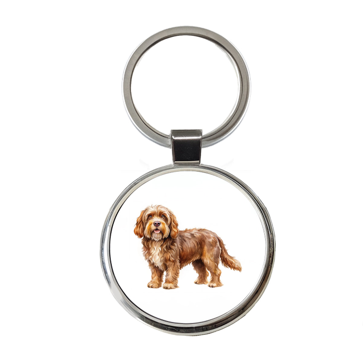 Barbet Dog Watercolor Style Round Metal Keychain