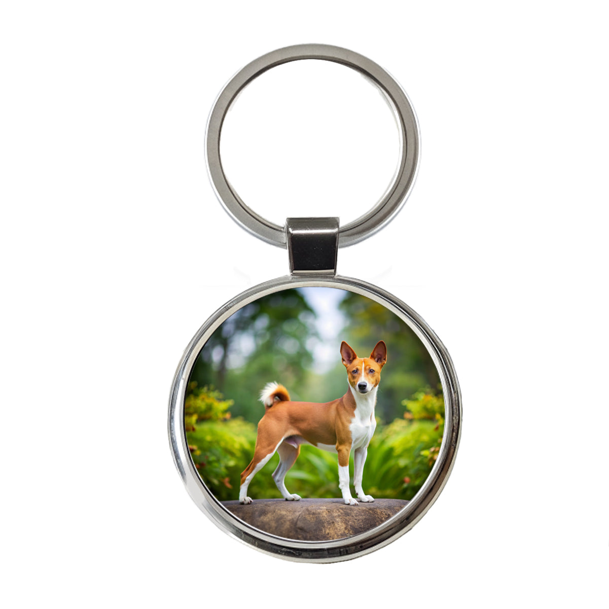 Basenji Dog Photo Round Metal Keychain