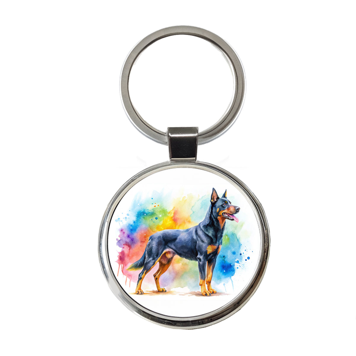 Beauceron Dog Watercolor Style Round Metal Keychain