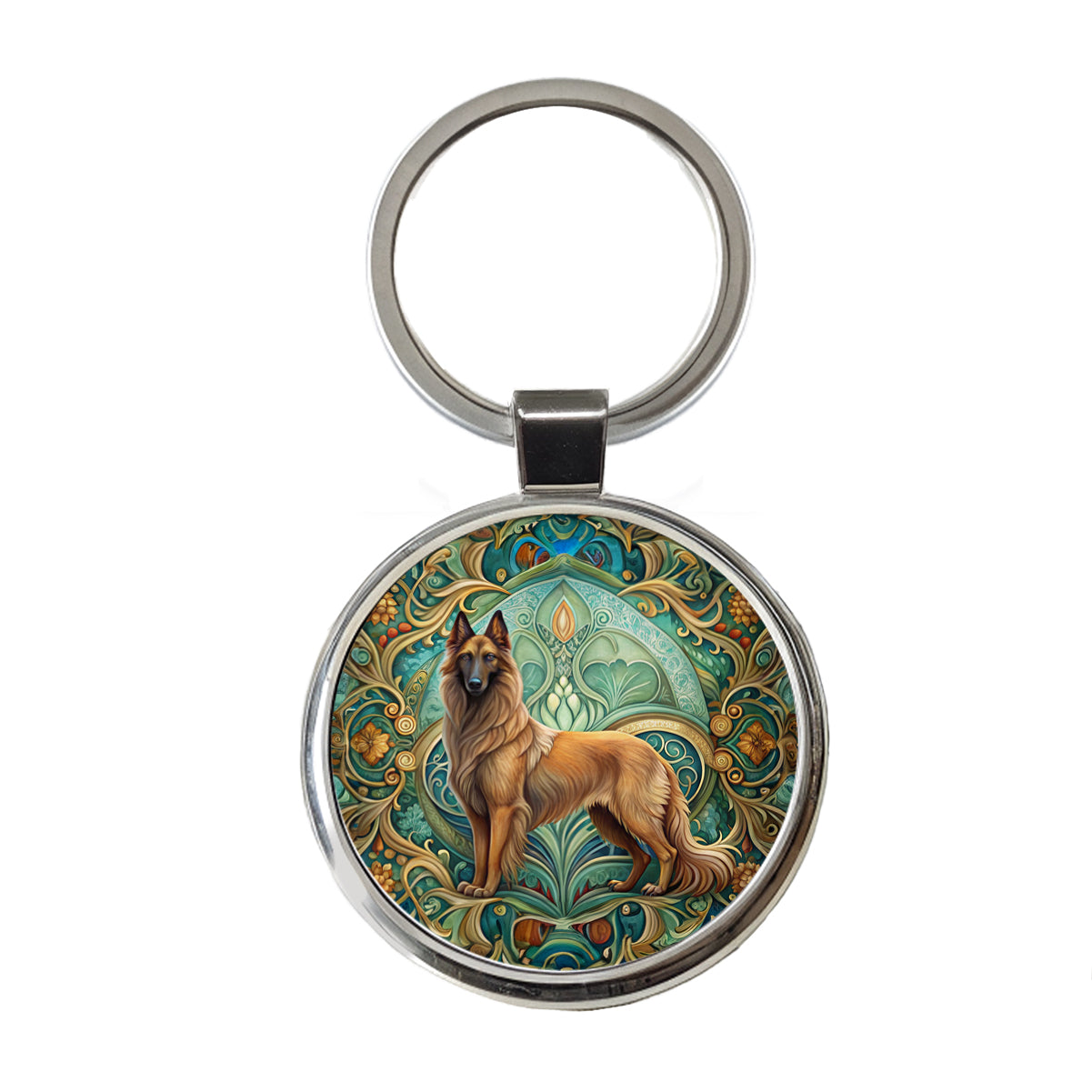 Belgian Tervuren Dog Art Nouveau Round Metal Keychain
