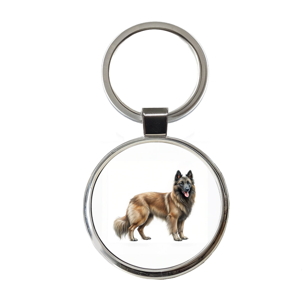 Belgian Tervuren Dog Illustration Round Metal Keychain