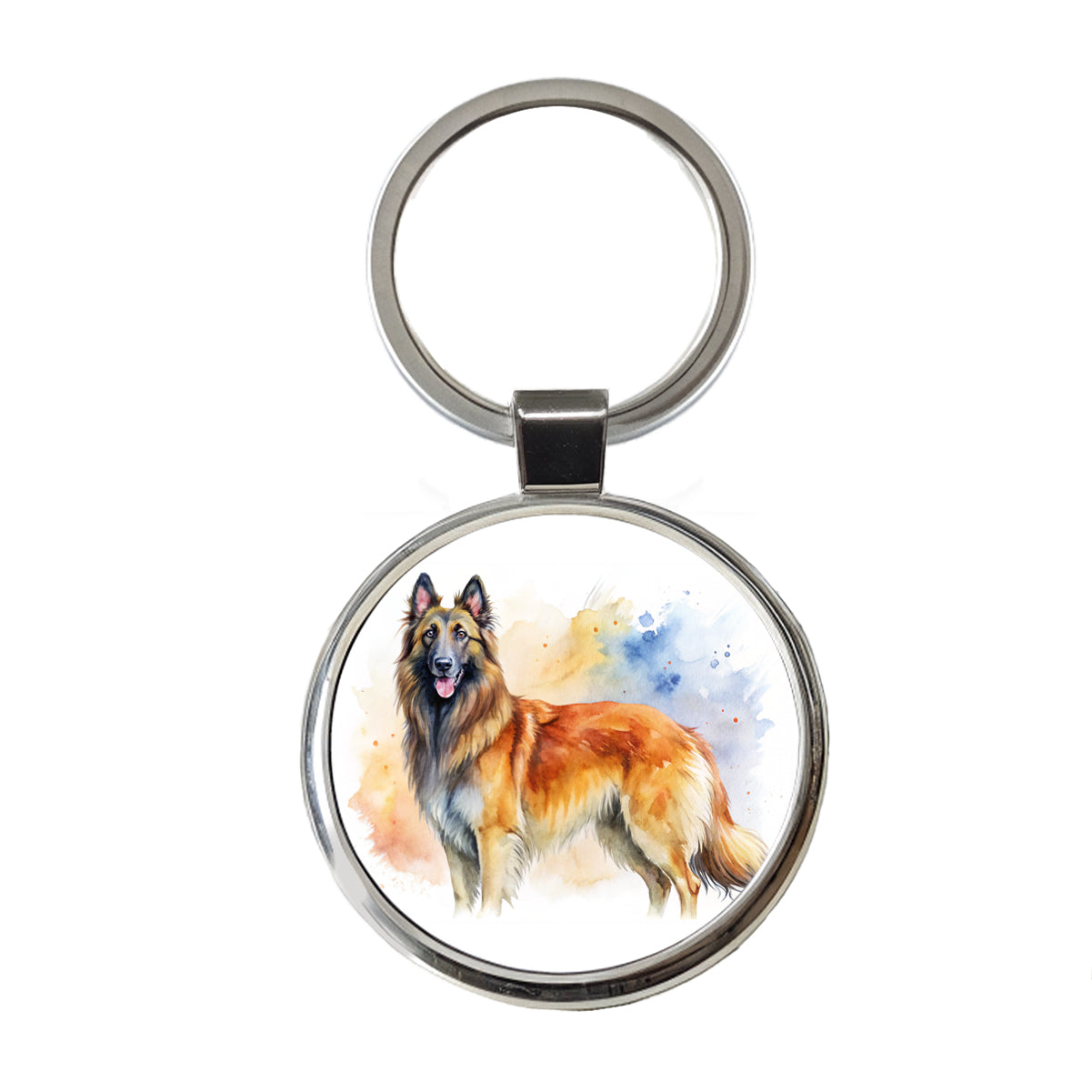 Belgian Tervuren Dog Watercolor Style Round Metal Keychain
