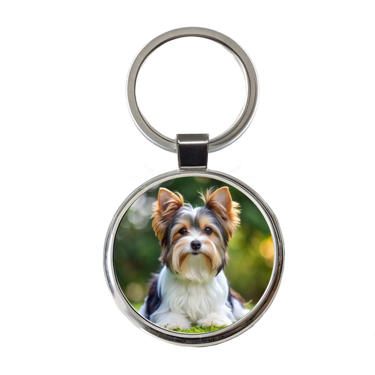 Biewer Terrier Dog Photo Round Metal Keychain