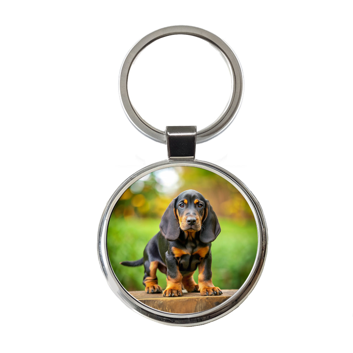 Black And Tan Coonhound Dog Puppy Photo Round Metal Keychain