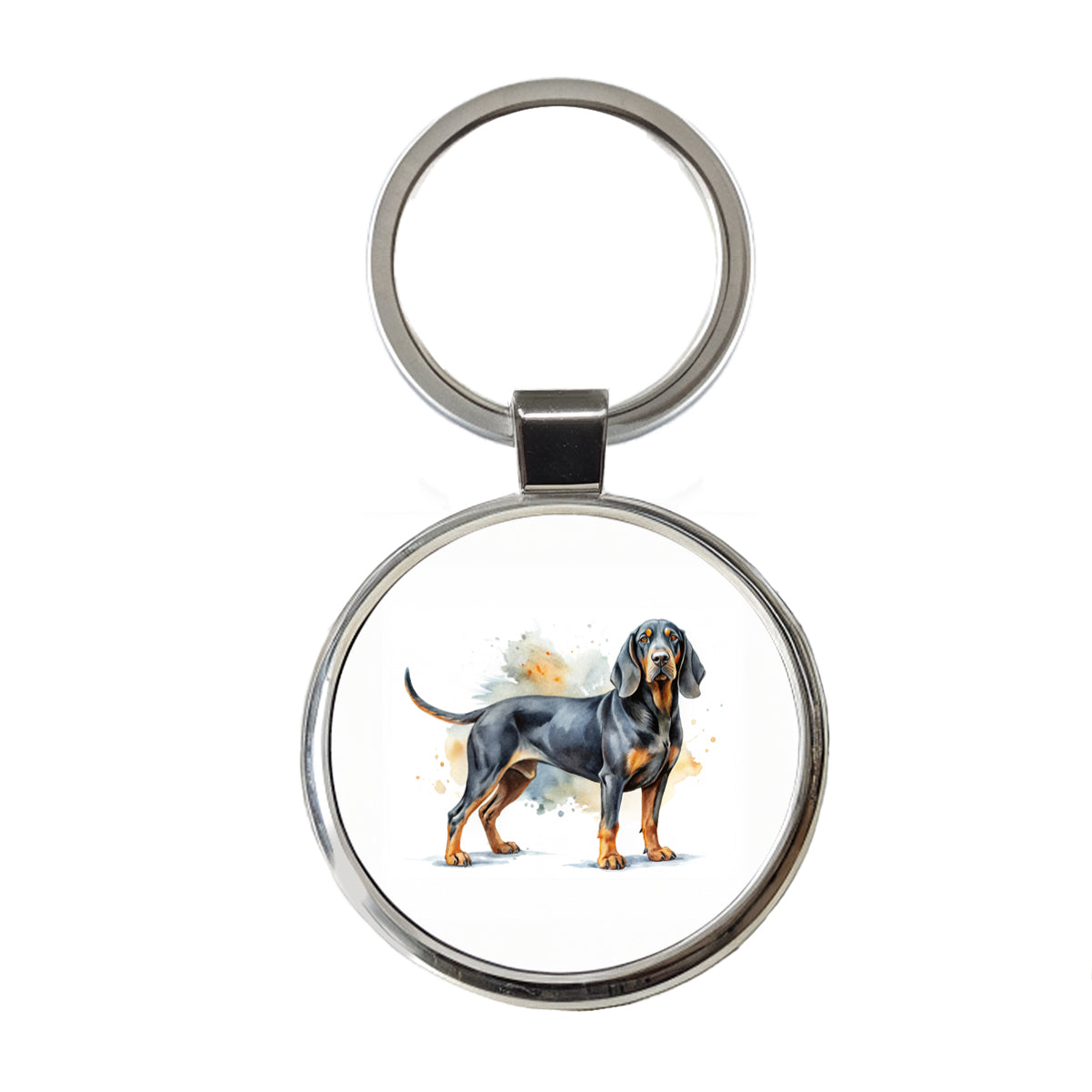 Black And Tan Coonhound Dog Watercolor Style Round Metal Keychain