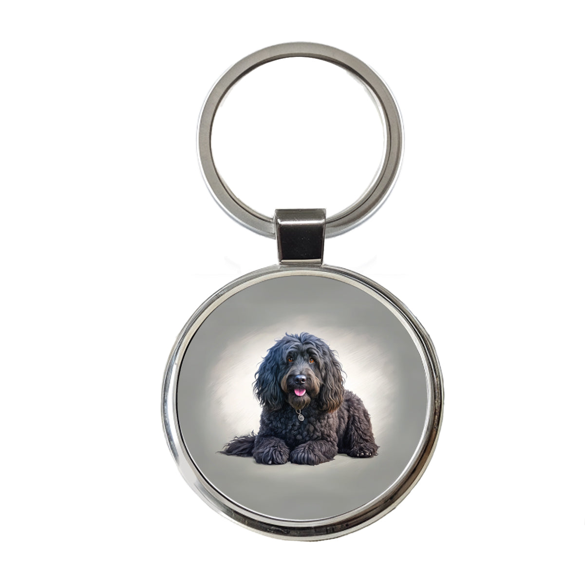 Black Russian Terrier Dog Illustration Round Metal Keychain