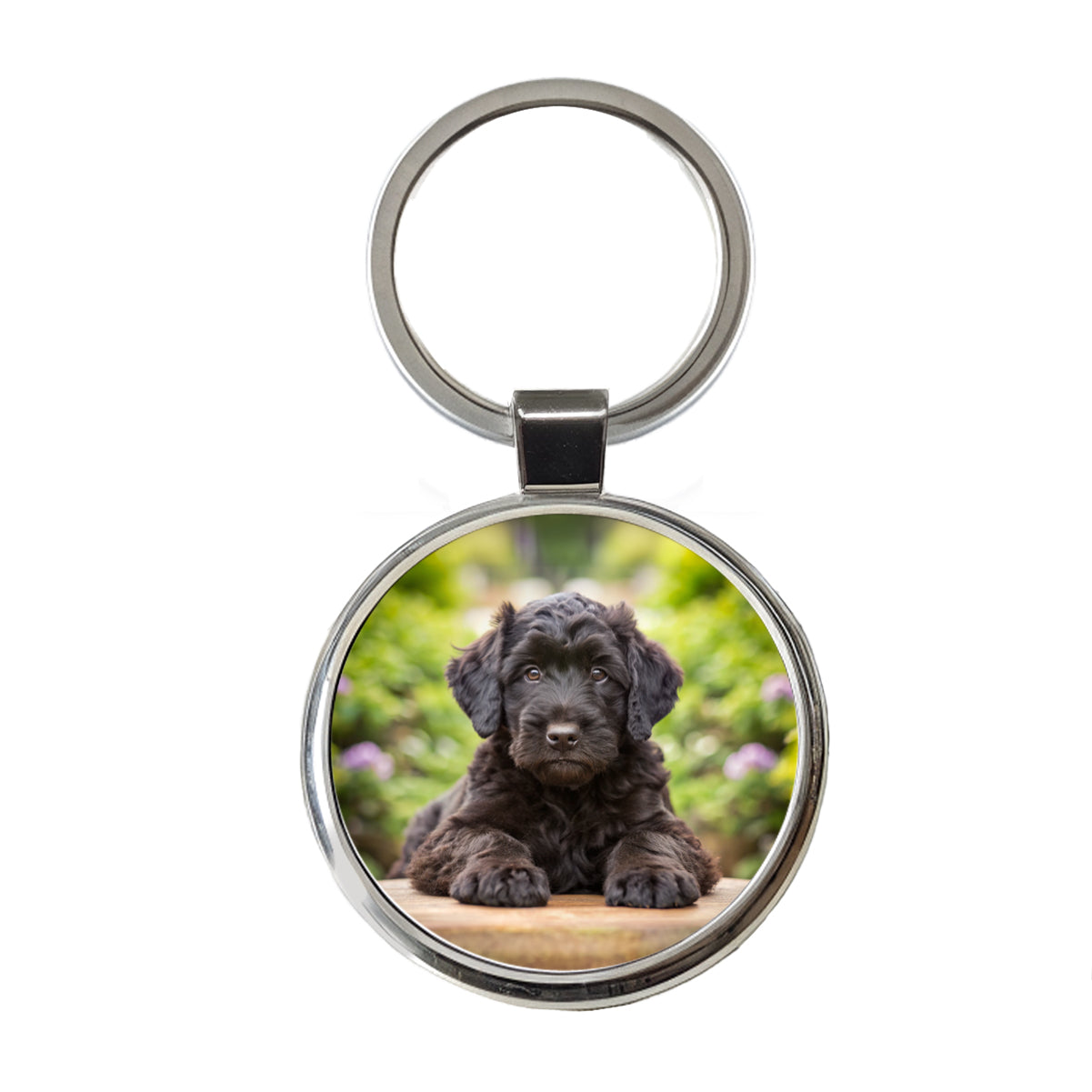 Black Russian Terrier Dog Puppy Photo Round Metal Keychain