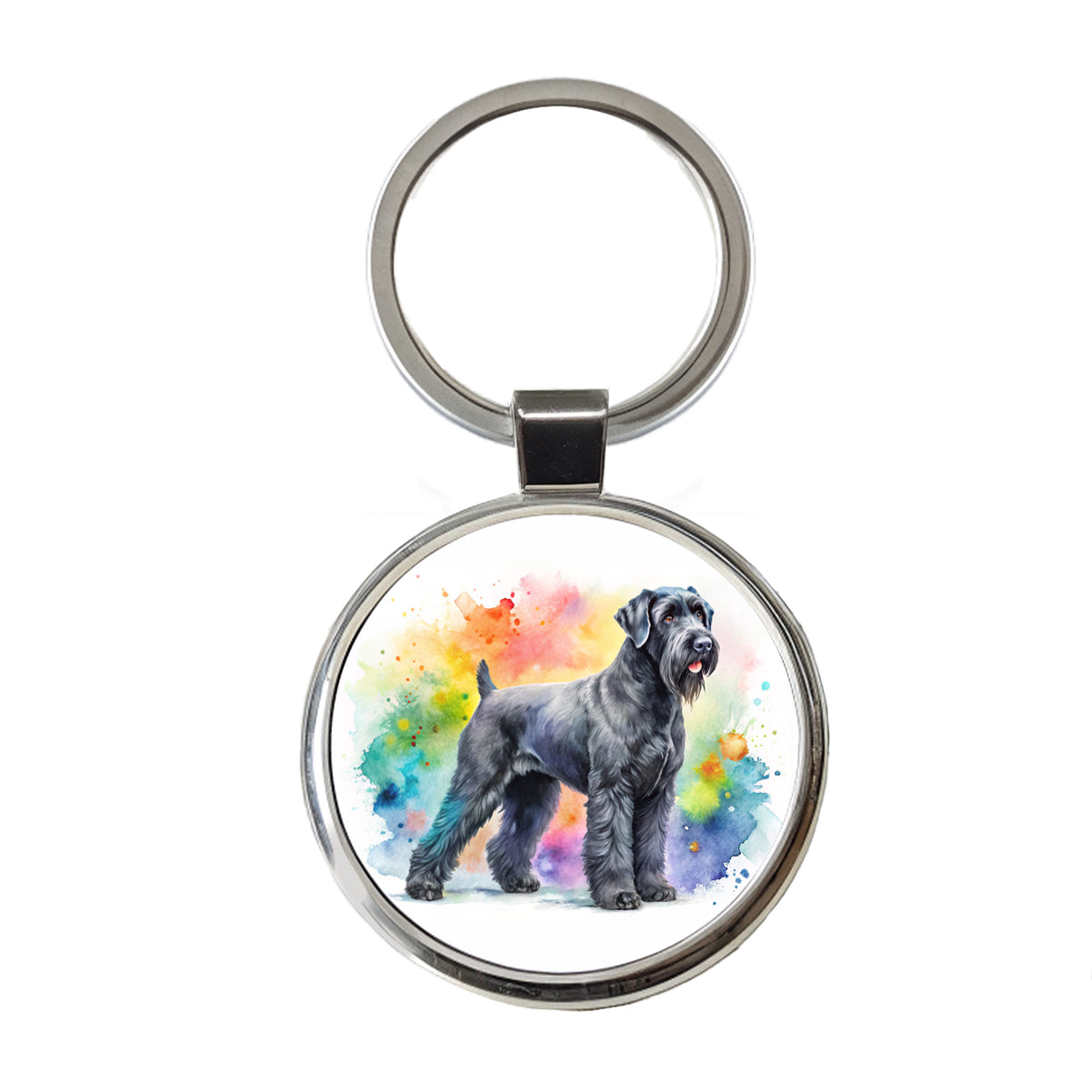 Black Russian Terrier Dog Watercolor Style Round Metal Keychain