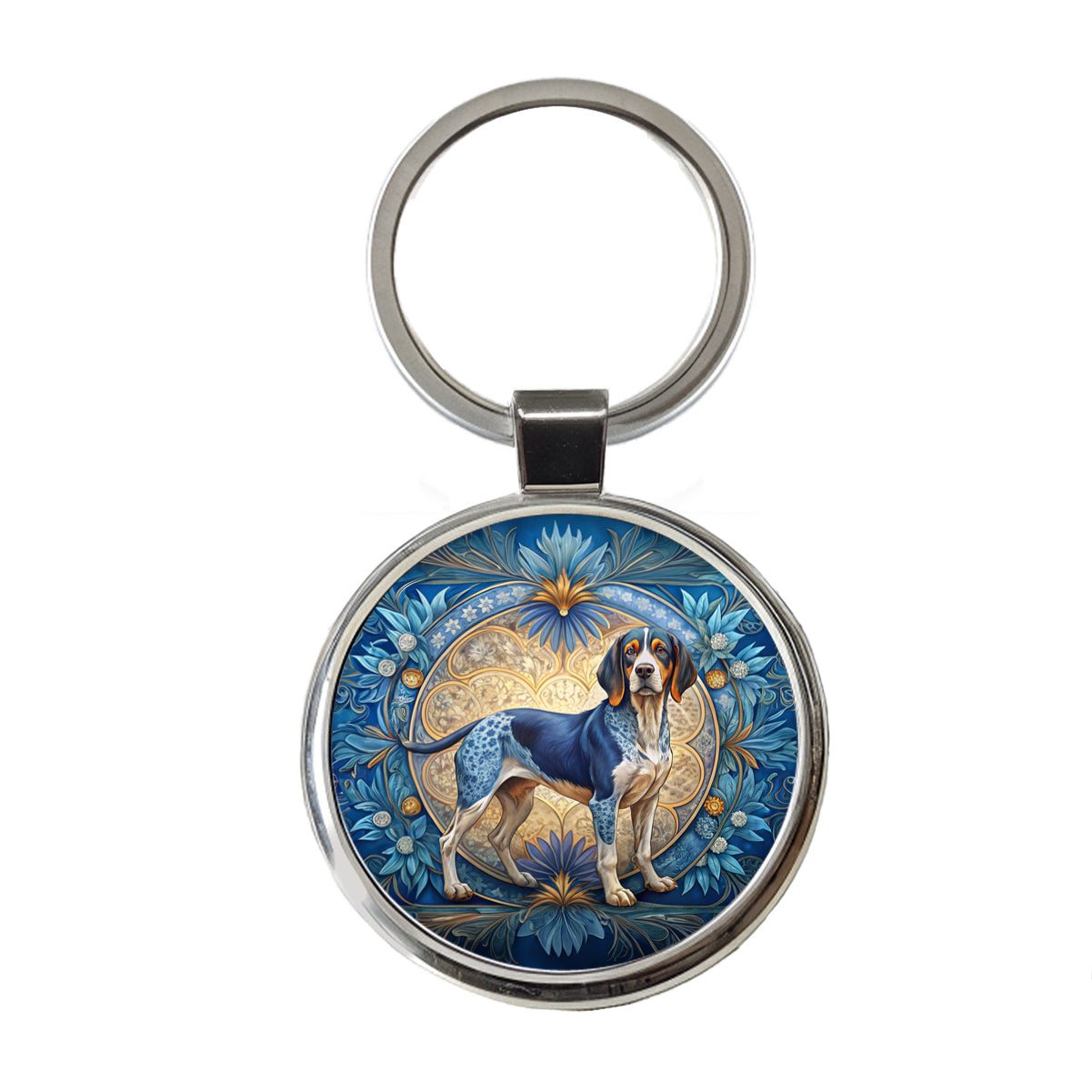Bluetick Coonhound Dog Art Nouveau Round Metal Keychain