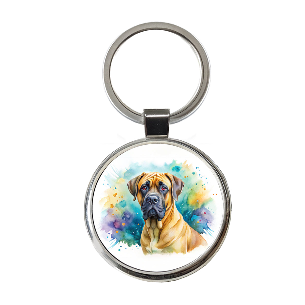 Boerboel Dog Watercolor Style Round Metal Keychain
