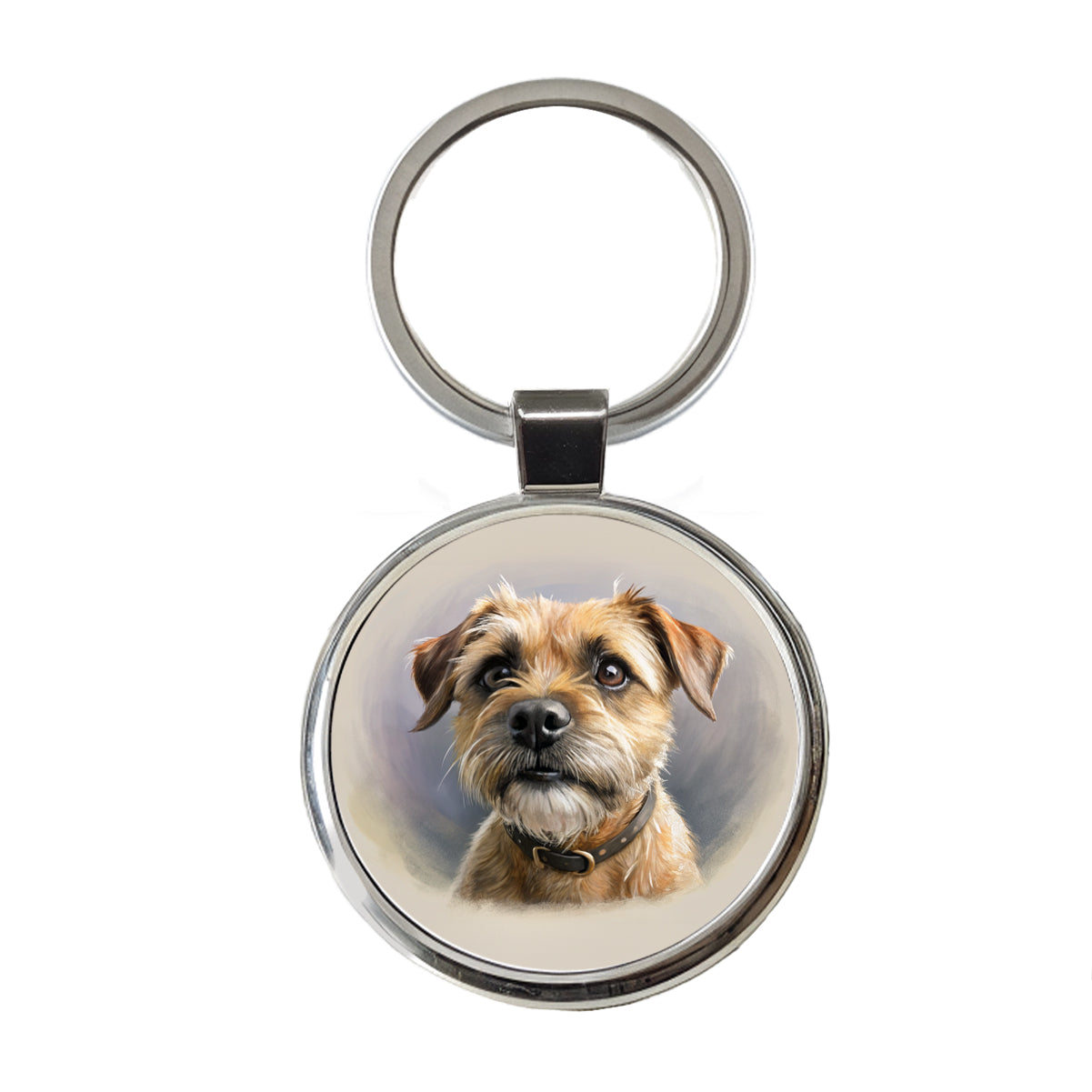 Border Terrier Dog Illustration Round Metal Keychain
