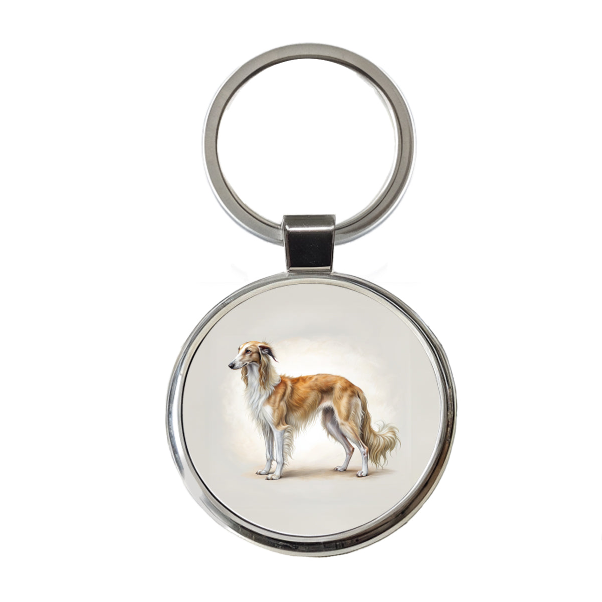 Borzoi Dog Illustration Round Metal Keychain