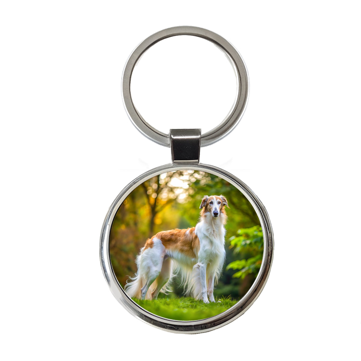 Borzoi Dog Photo Round Metal Keychain