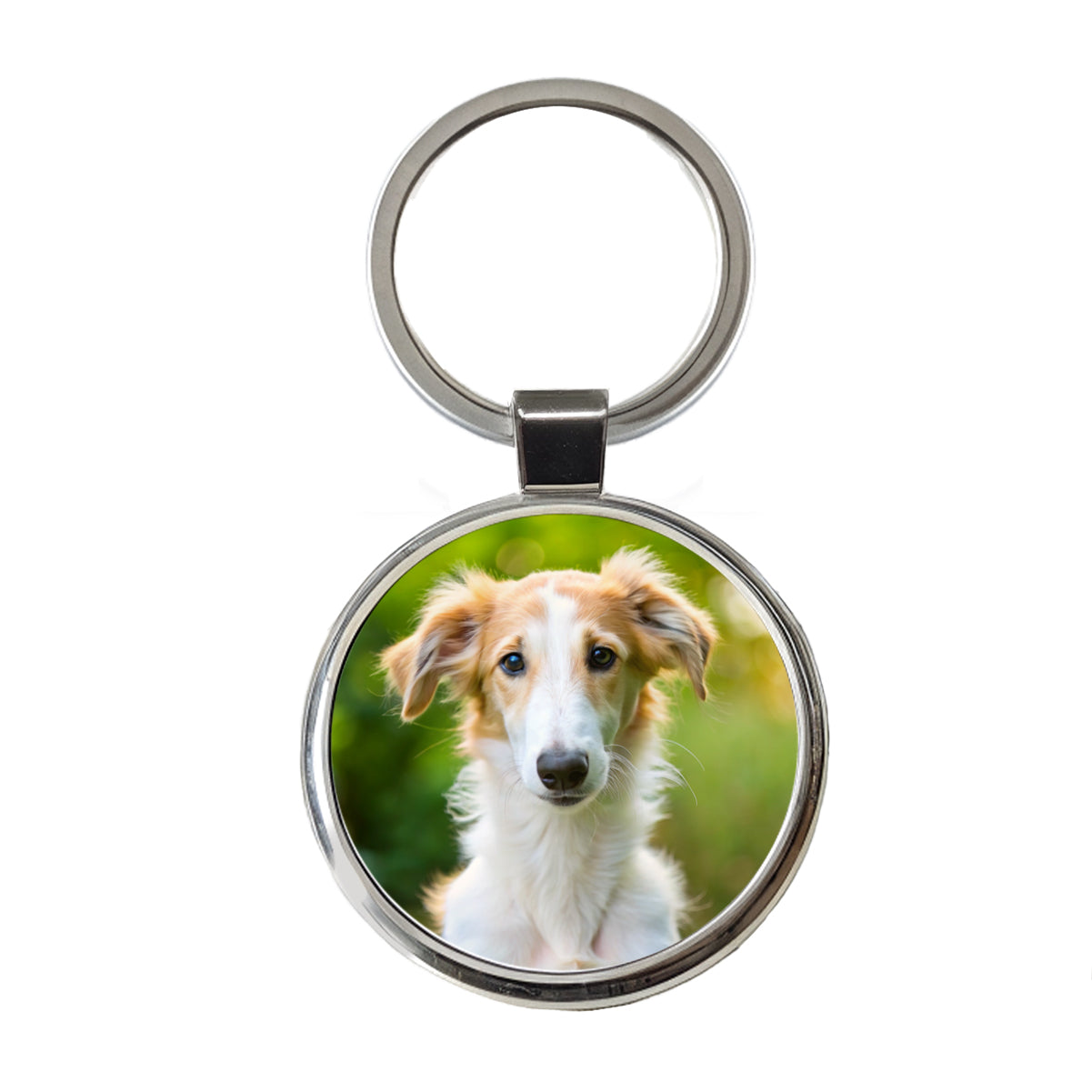 Borzoi Dog Puppy Photo Round Metal Keychain