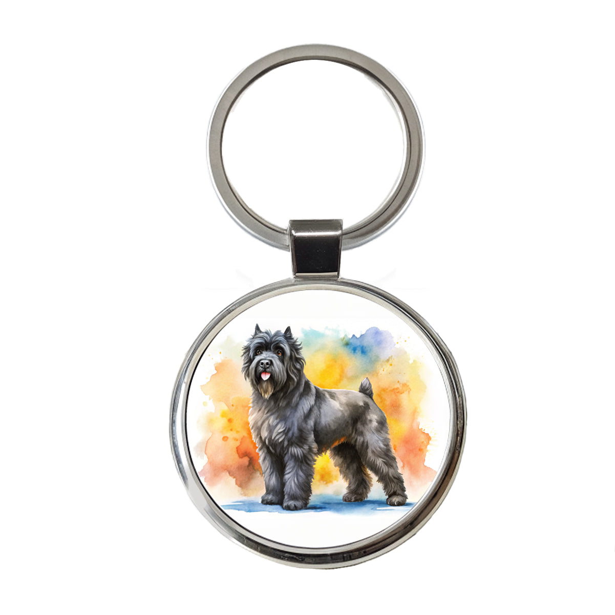 Bouviers Des Flandres Dog Watercolor Style Round Metal Keychain