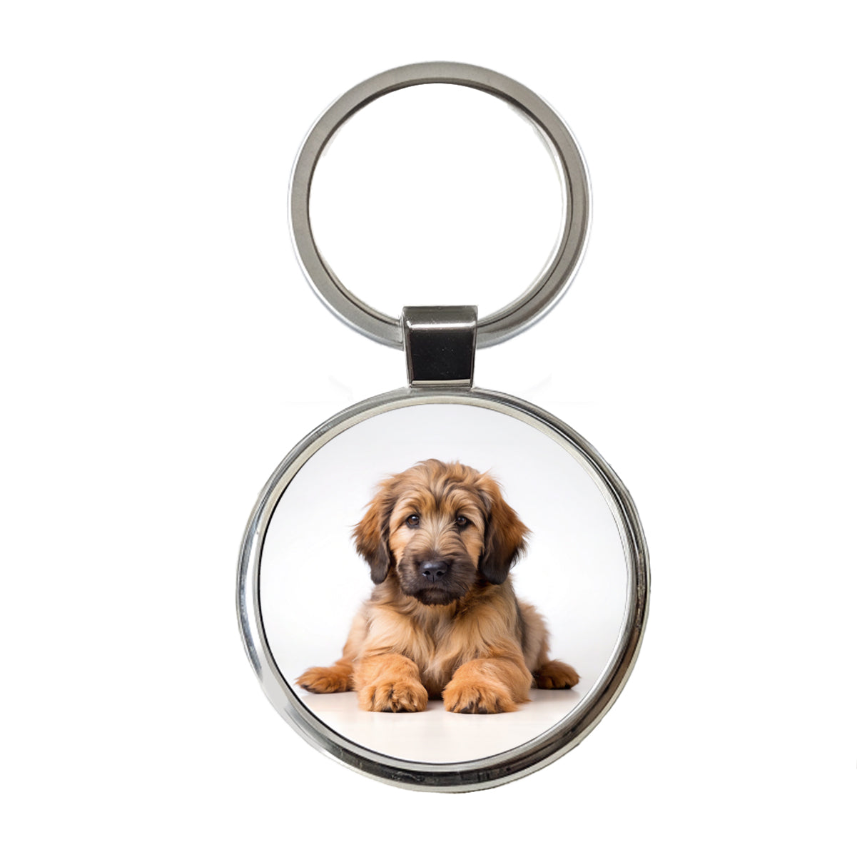 Briard Dog Puppy Photo Round Metal Keychain