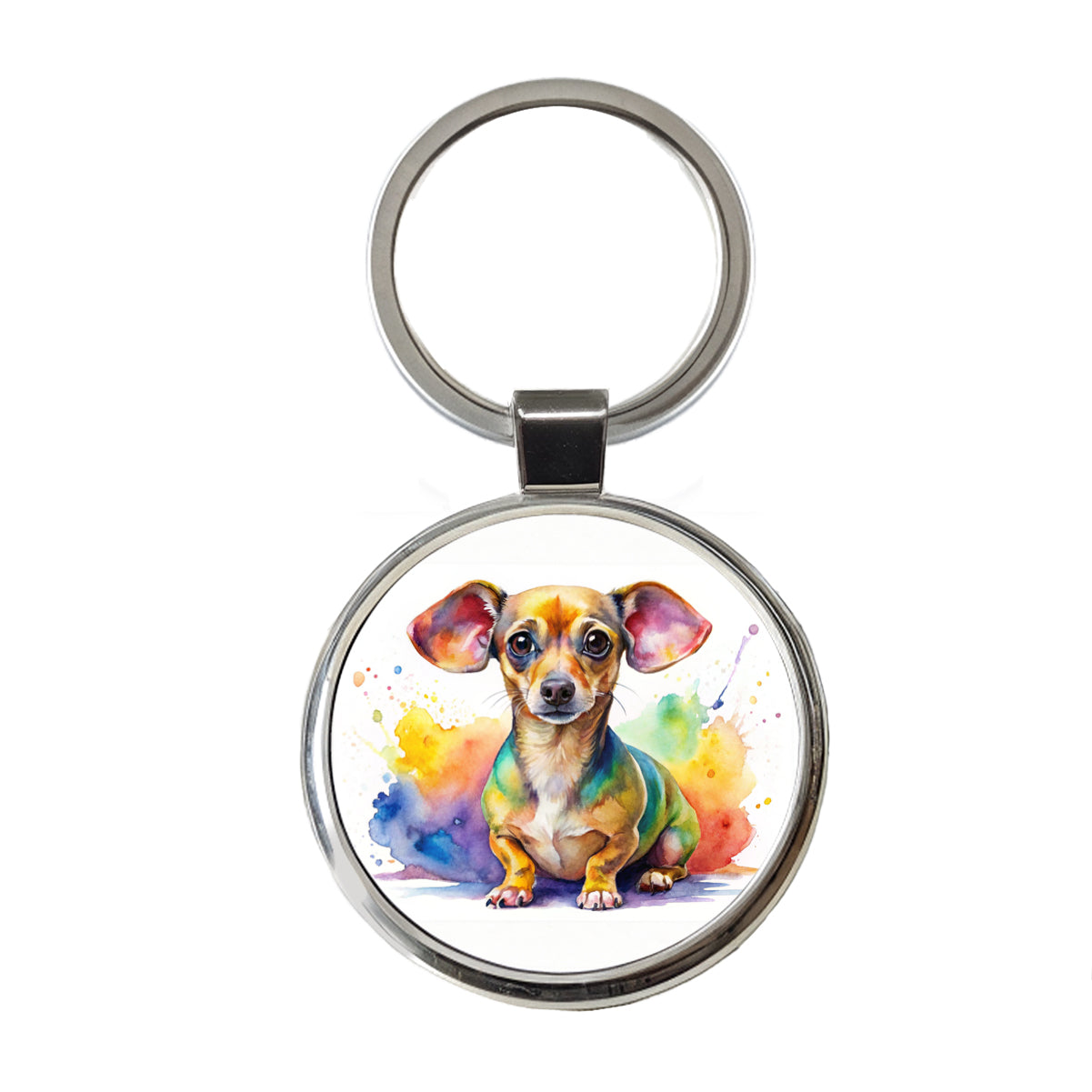 Chiweenie Dog Watercolor Style Round Metal Keychain