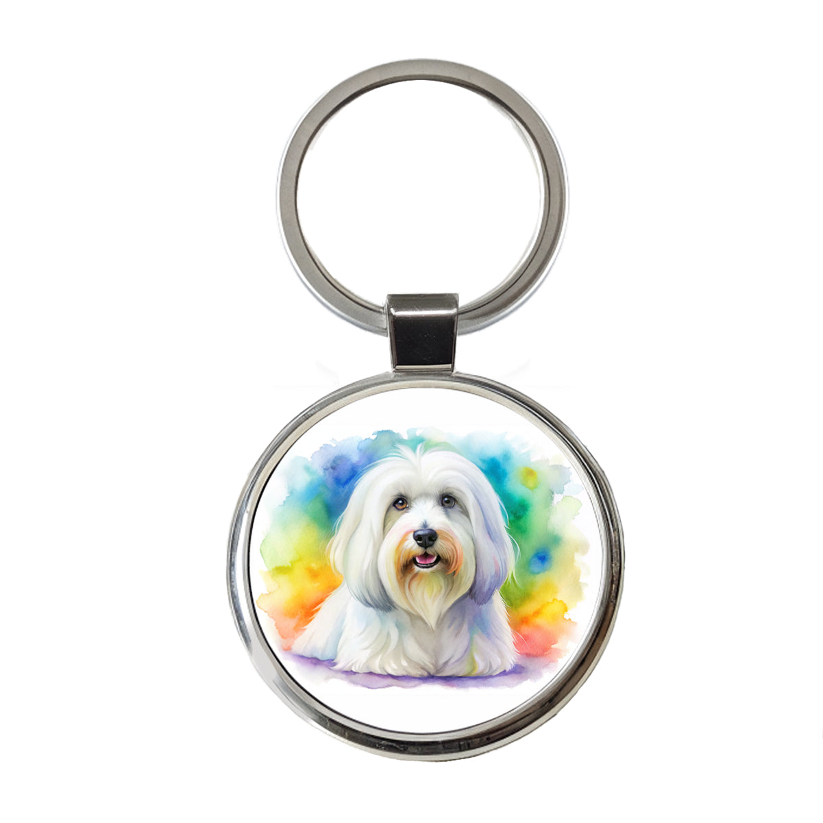 Coton De Tulear Dog Watercolor Style Round Metal Keychain
