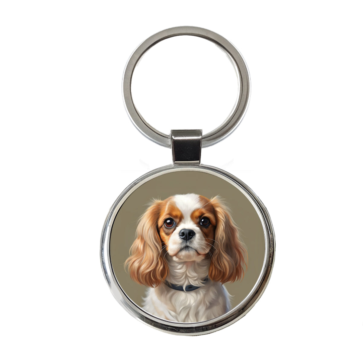 English Toy Spaniel Dog Illustration Round Metal Keychain