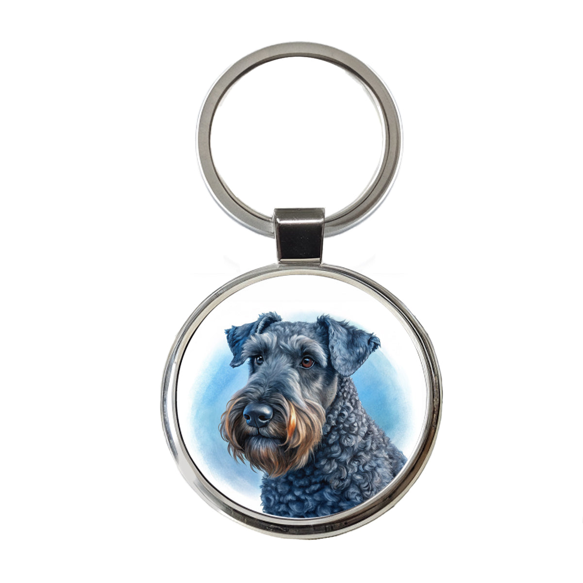Kerry Blue Terrier Dog Illustration Round Metal Keychain