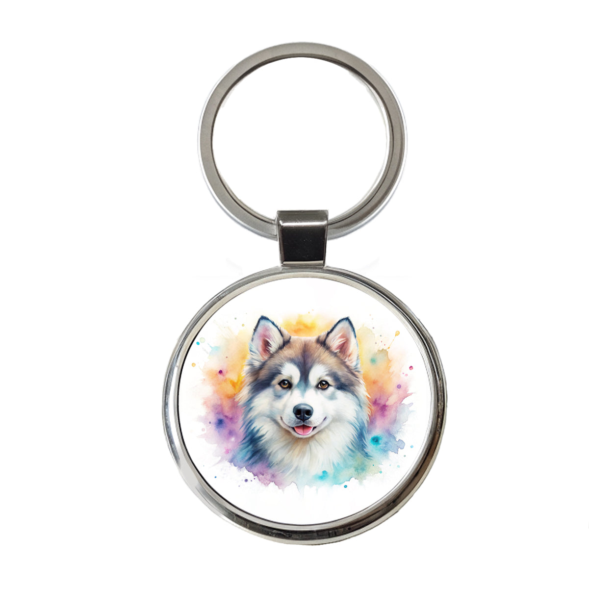 Pomsky Dog Watercolor Style Round Metal Keychain