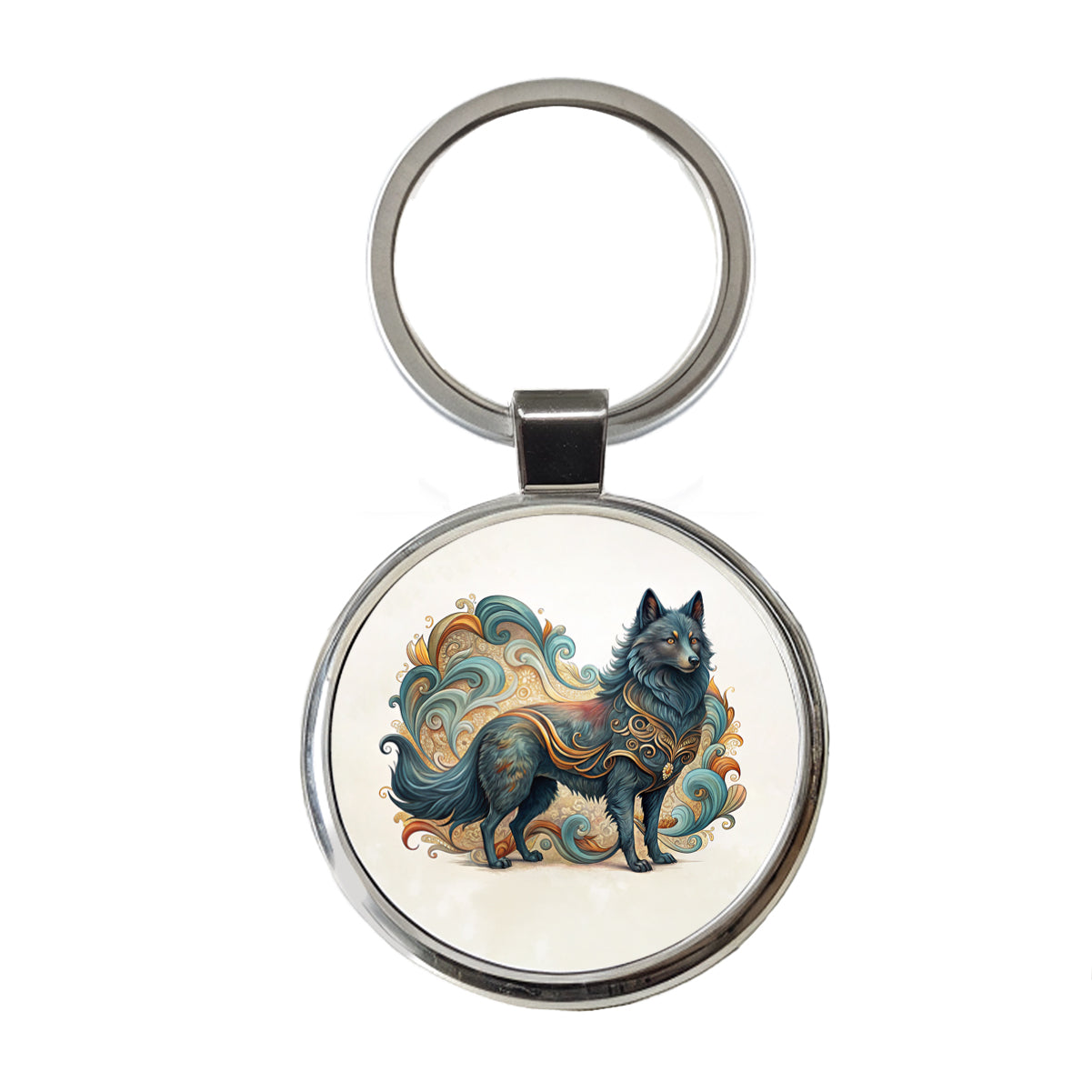 Schipperke Dog Art Nouveau Round Metal Keychain
