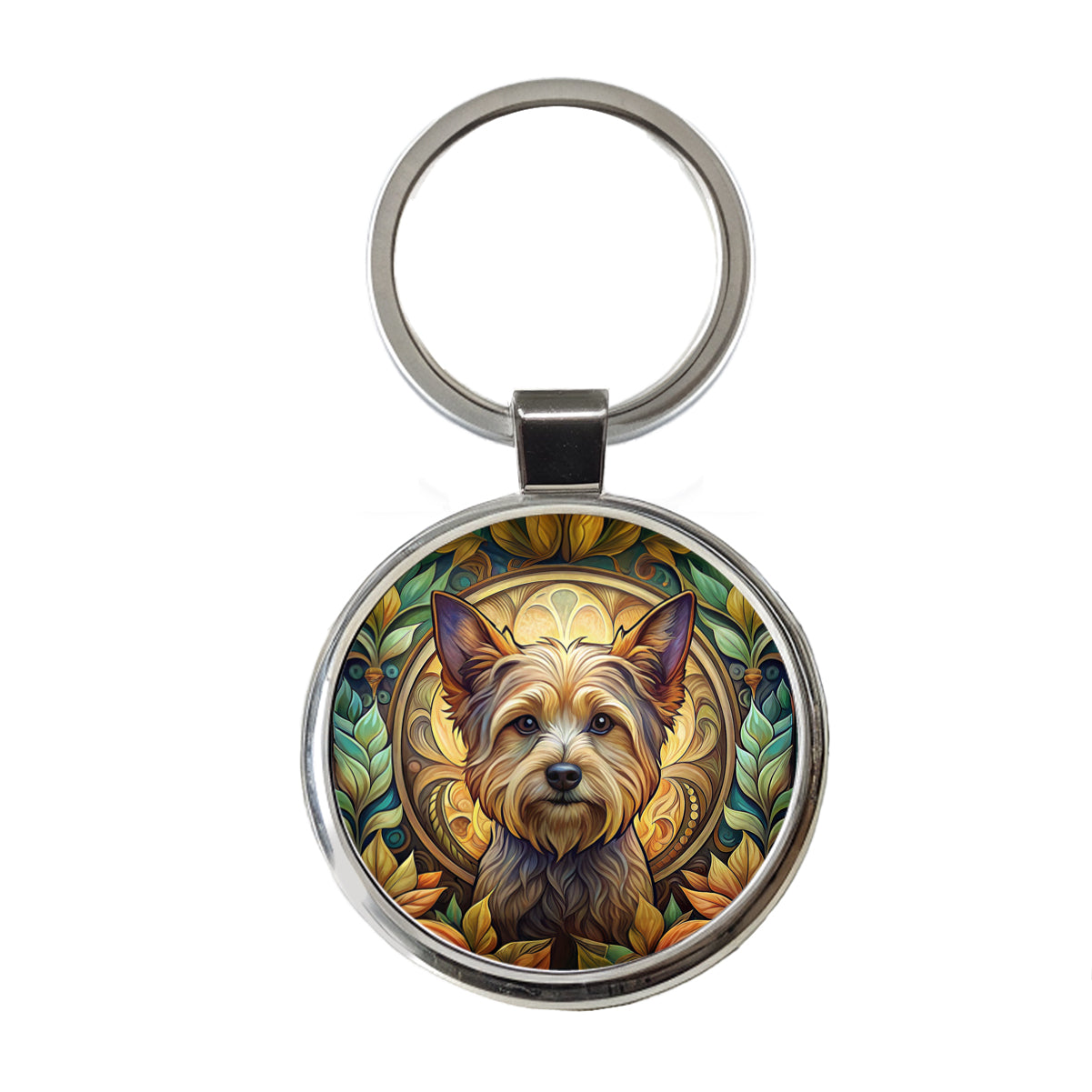 Yorkipoo Dog Art Nouveau Round Metal Keychain