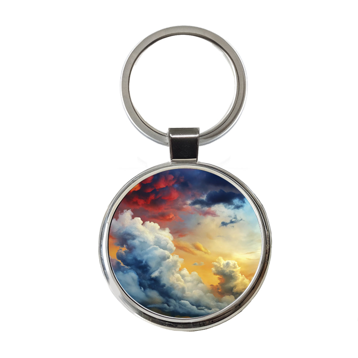 Cloudy Sky Colors Round Metal Keychain