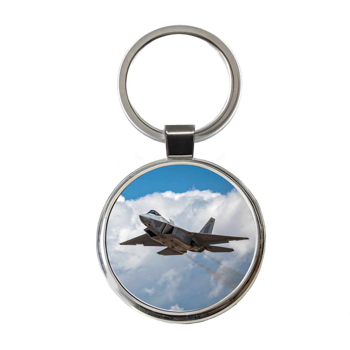 F-22 Raptor In Flight US Air Force Fighter Plane Round Metal Keychain