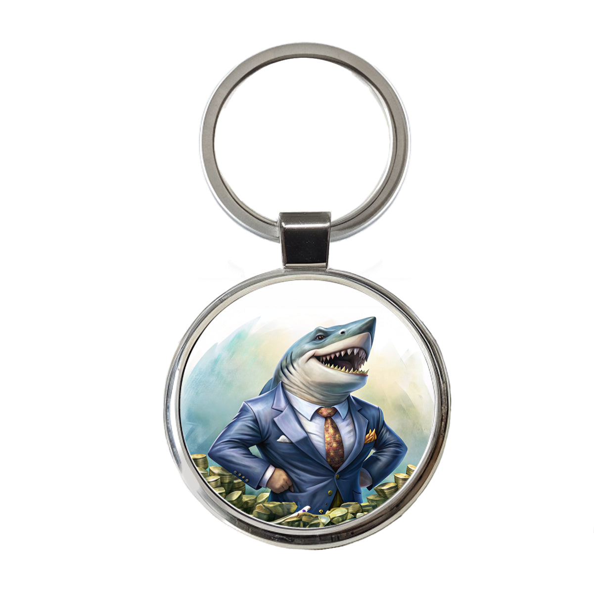 Funny Business Loan Shark Wearing A Suit With Money Round Metal Keychain