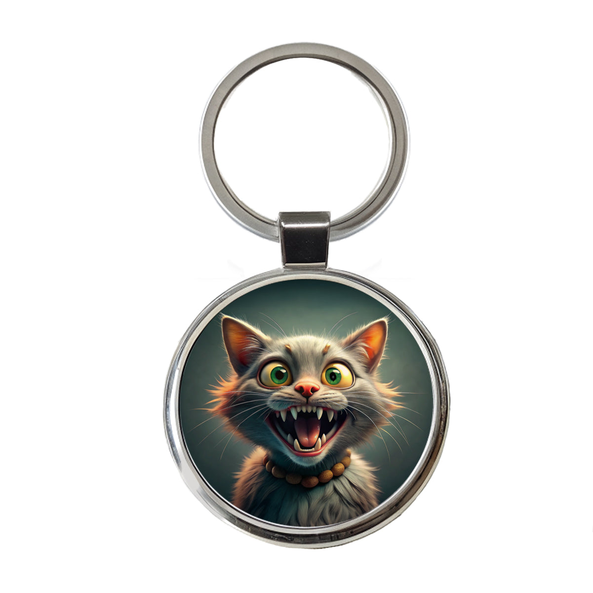 Funny Crazy Cat Round Metal Keychain