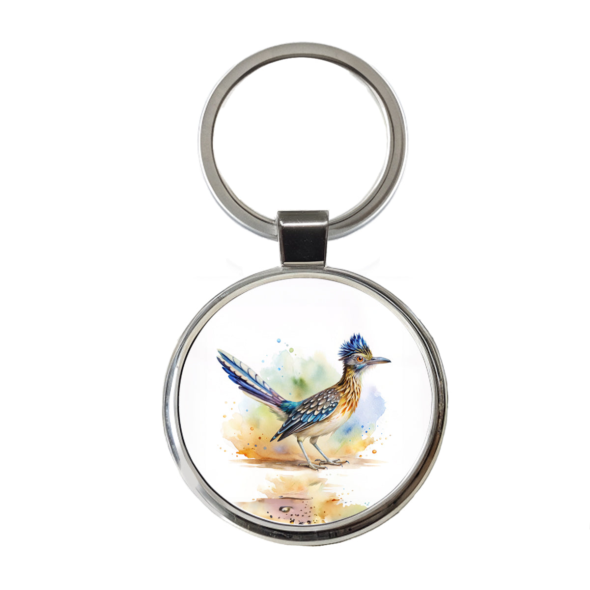 Greater Roadrunner New Mexico State Bird Watercolor Round Metal Keychain