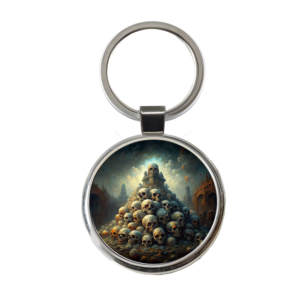 Pile Of Skulls Death Gothic Round Metal Keychain