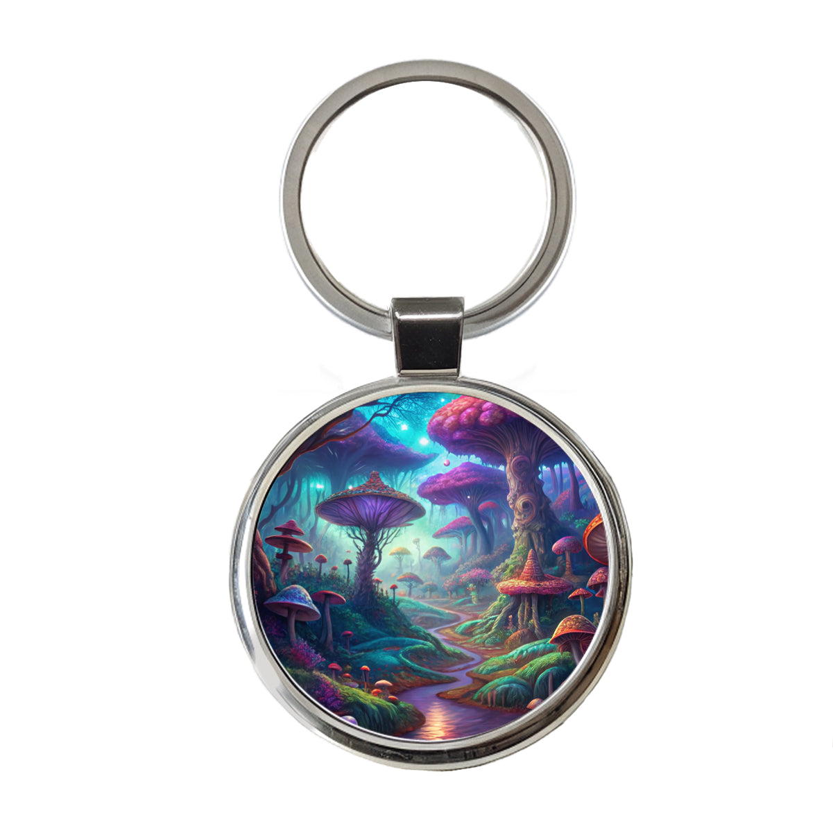Psychedelic Fantasy Forest Vibrant Colors Round Metal Keychain