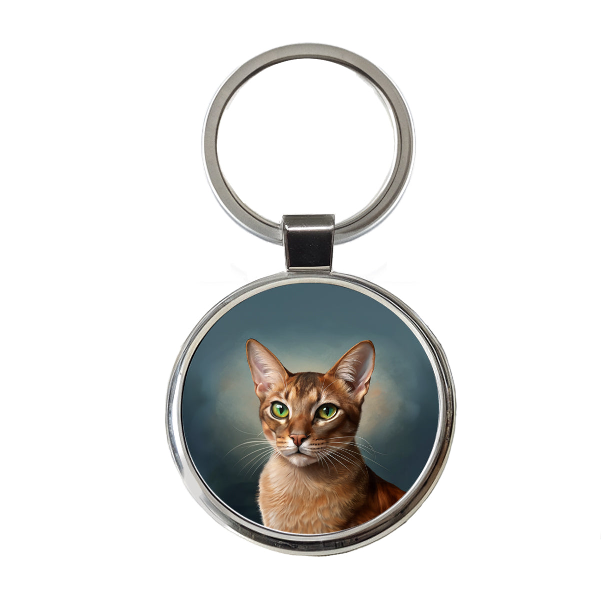 Abyssinian Cat Illustration Round Metal Keychain