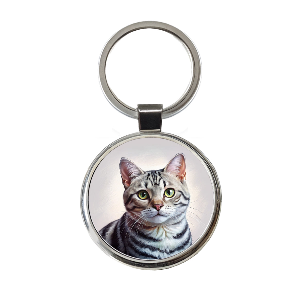 American Shorthair Cat Illustration Round Metal Keychain