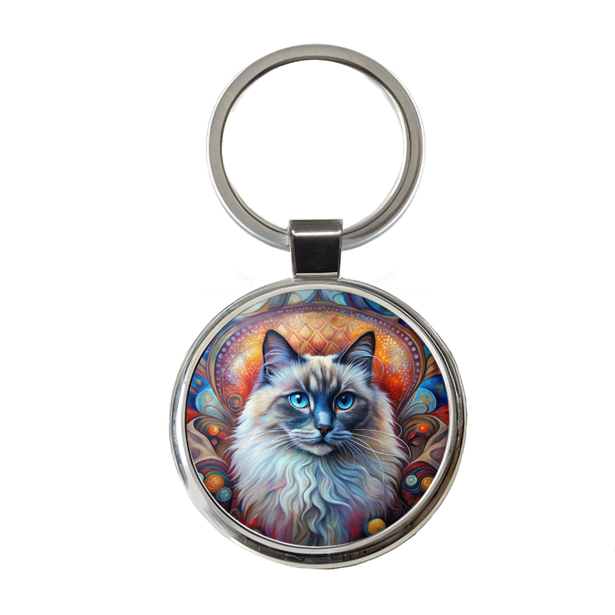 Birman Cat Abstract Art Round Metal Keychain