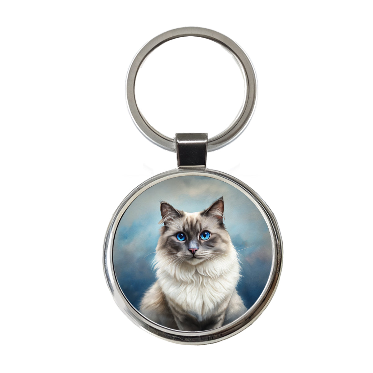 Birman Cat Illustration Round Metal Keychain