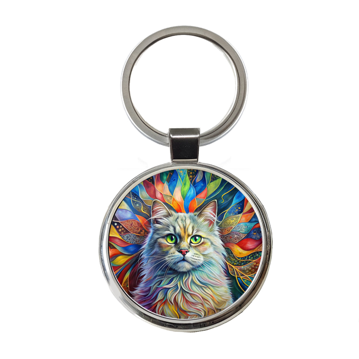 British Longhair Cat Abstract Art Round Metal Keychain