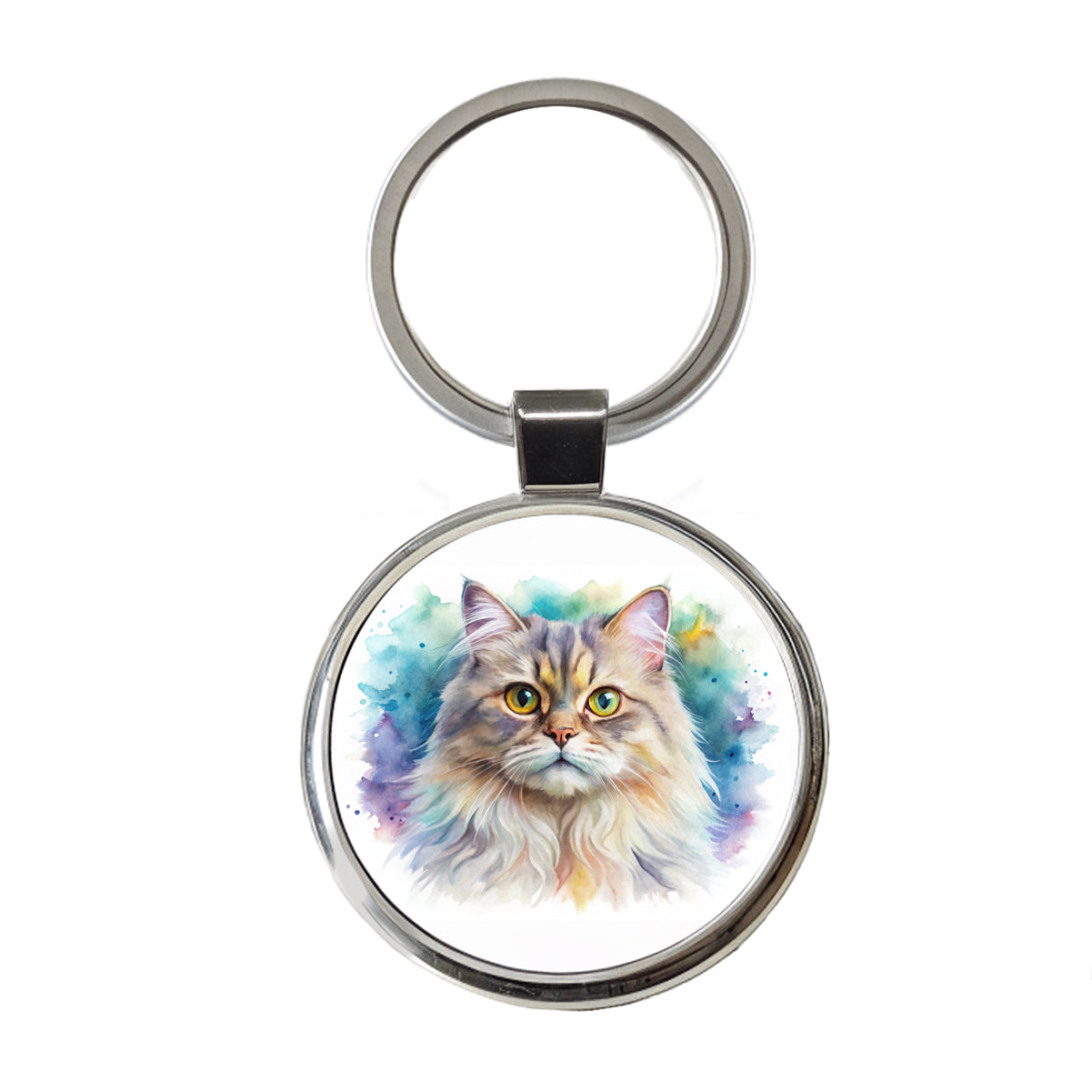 British Longhair Cat Watercolor Style Round Metal Keychain