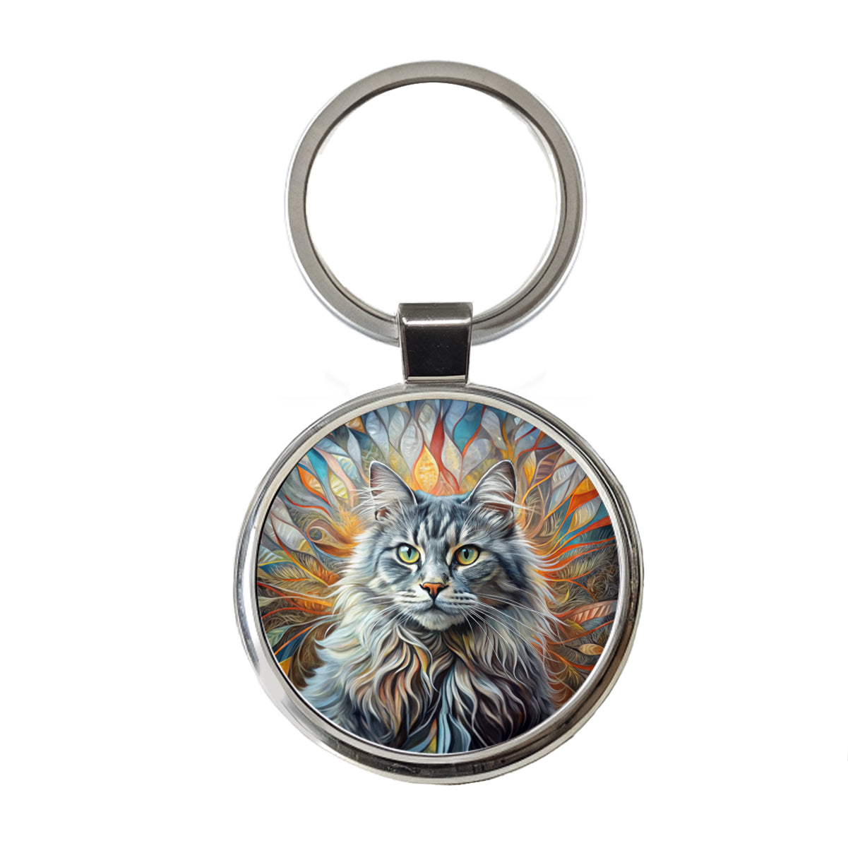 British Longhair Gray Cat Abstract Art Round Metal Keychain