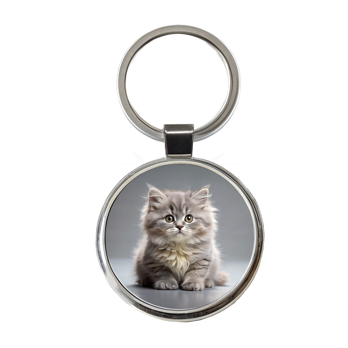 British Longhair Gray Cat Kitten Photo Round Metal Keychain