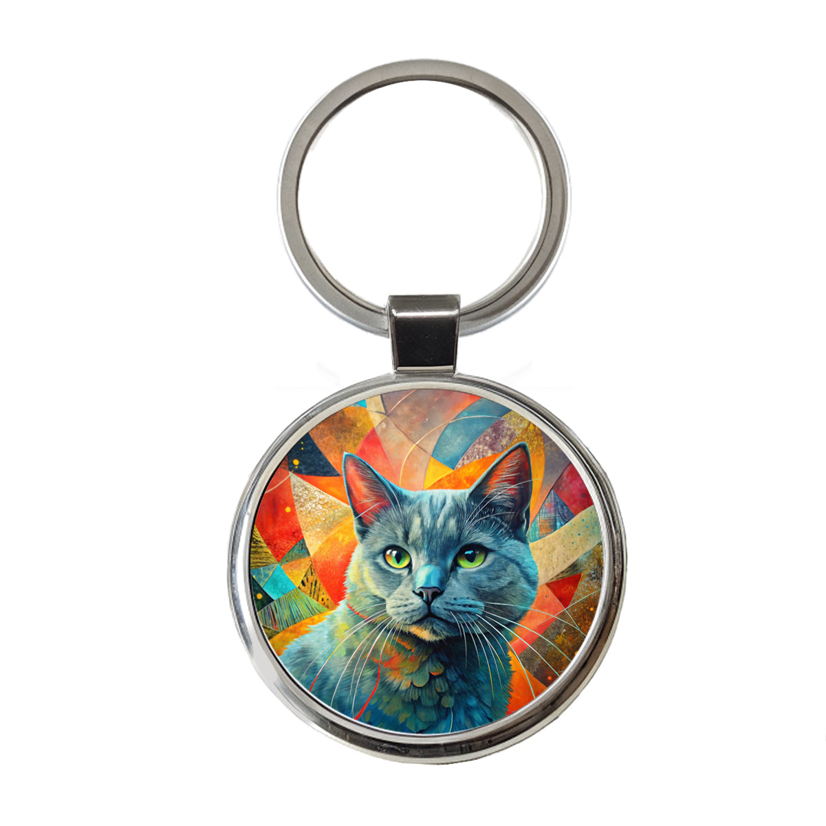 Chartreux Cat Abstract Art Round Metal Keychain