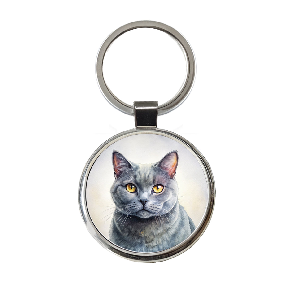 Chartreux Cat Illustration Round Metal Keychain