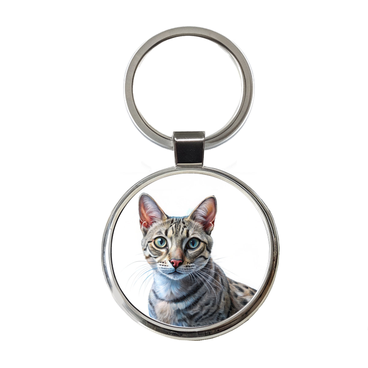Egyptian Mau Cat Illustration Round Metal Keychain