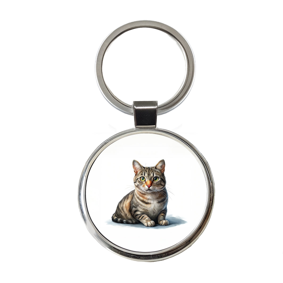 European Shorthair Cat Illustration Round Metal Keychain