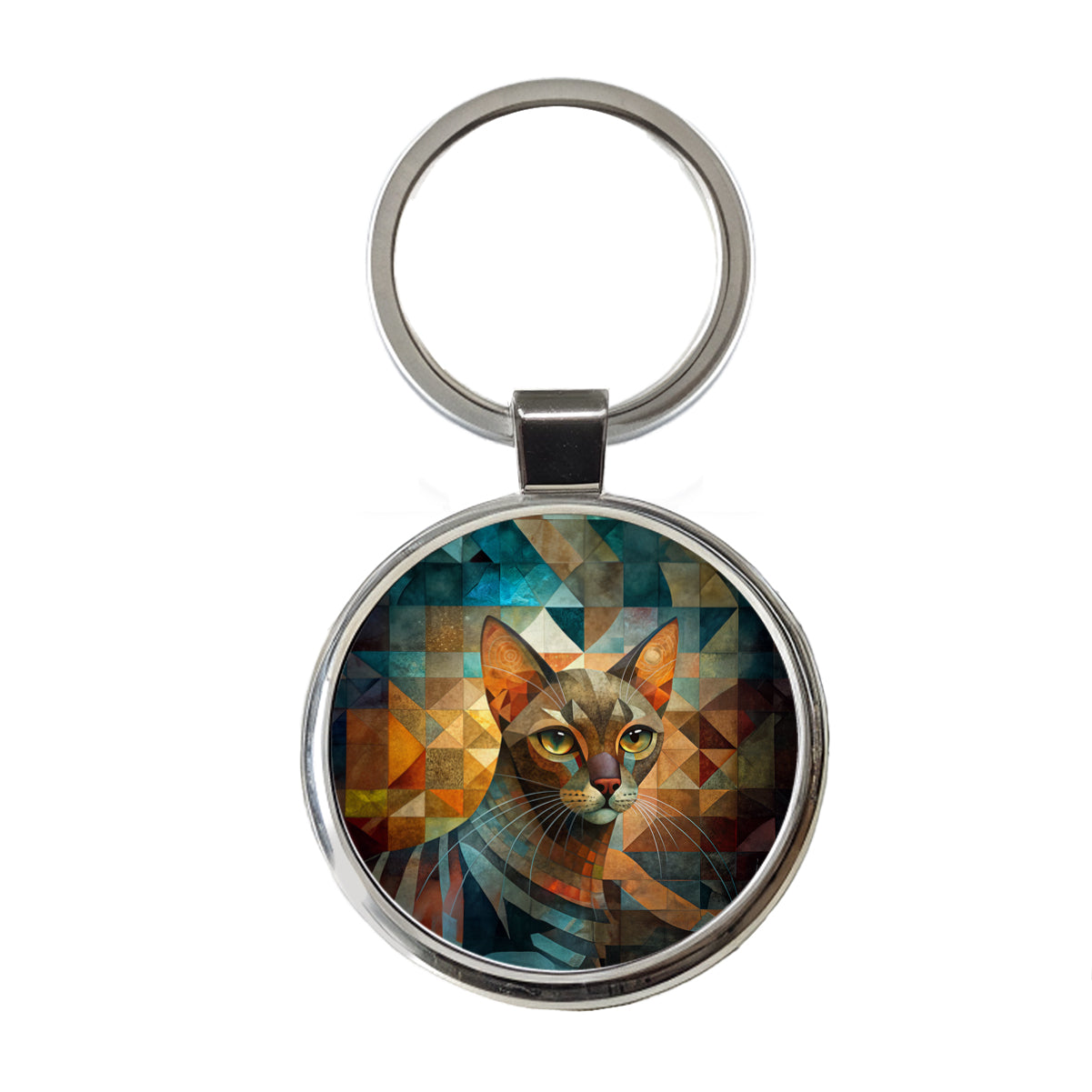 Havana Brown Cat Abstract Art Round Metal Keychain