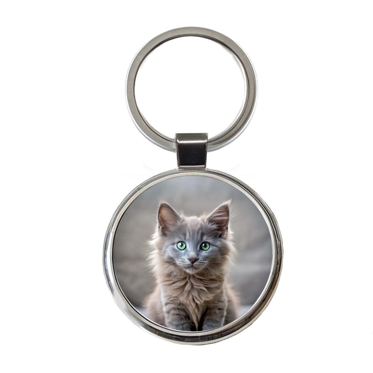 Nebelung Cat Kitten Photo Round Metal Keychain