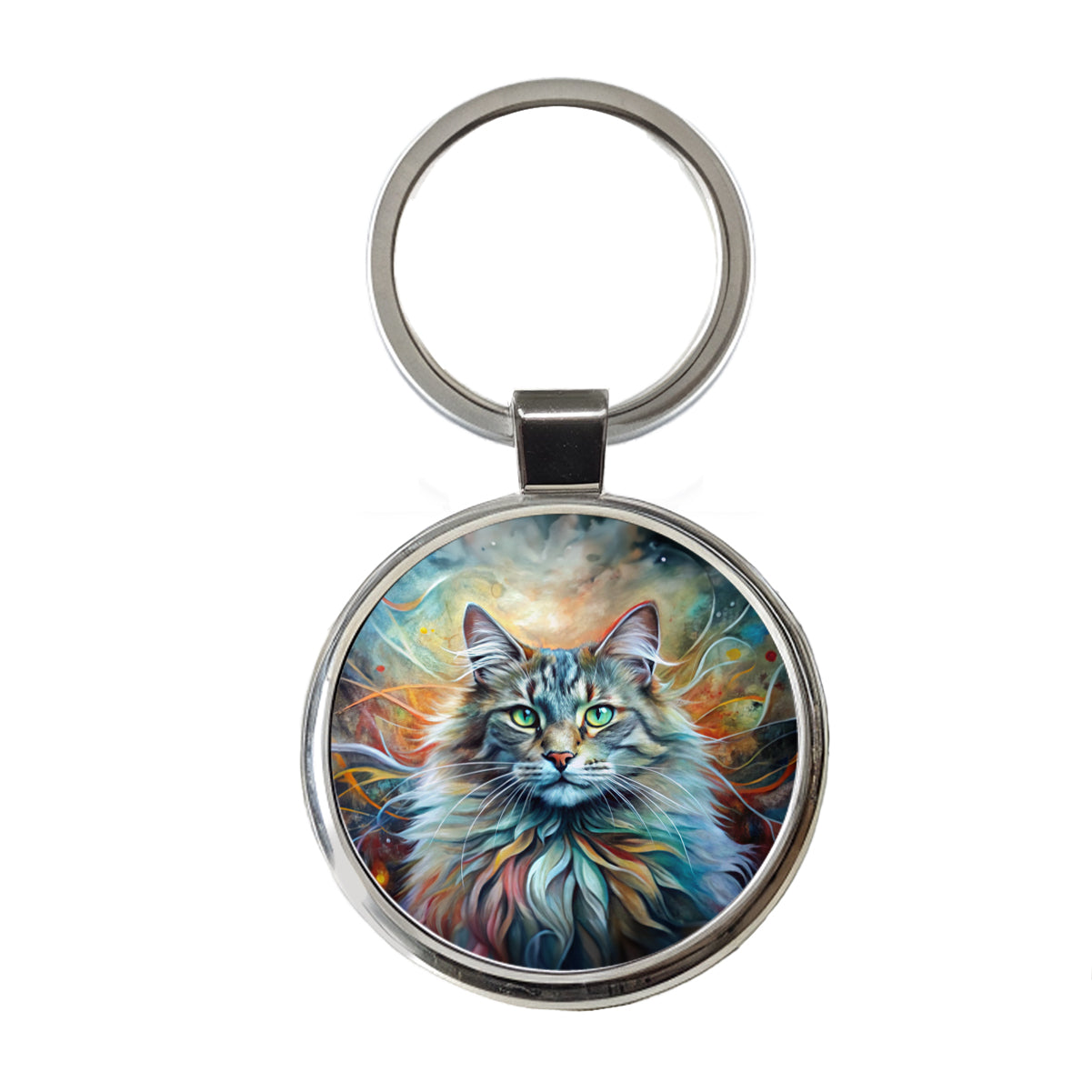 Norwegian Forest Cat Abstract Art Round Metal Keychain
