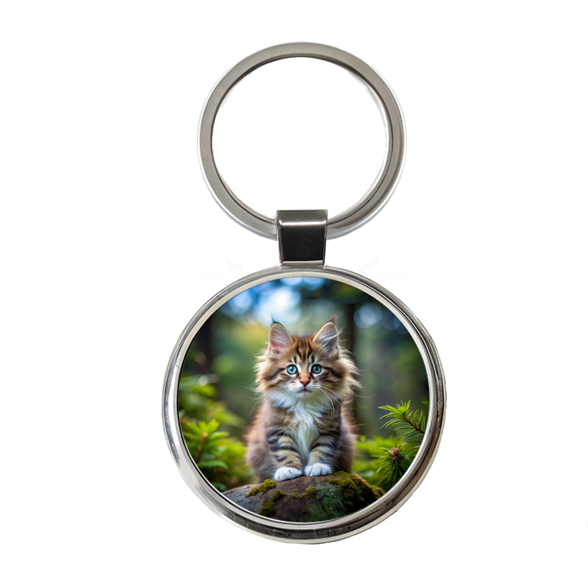 Norwegian Forest Cat Kitten Photo Round Metal Keychain